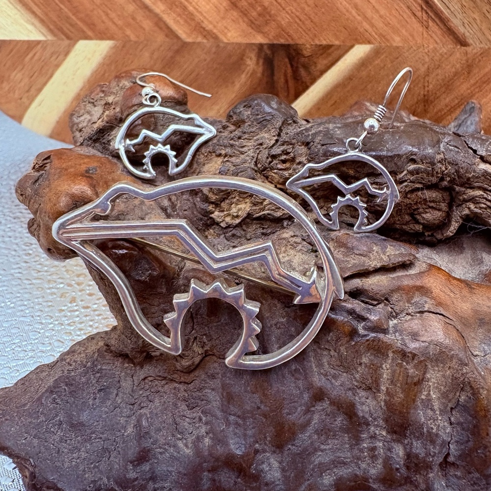 Native American Spirit Bear pin and matching earrings